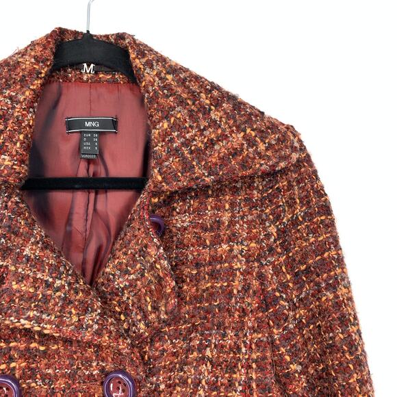 MNG Mango Double Breasted Jacket Womens Size 6 Multicolor Red Brown Tweed - Picture 3 of 7